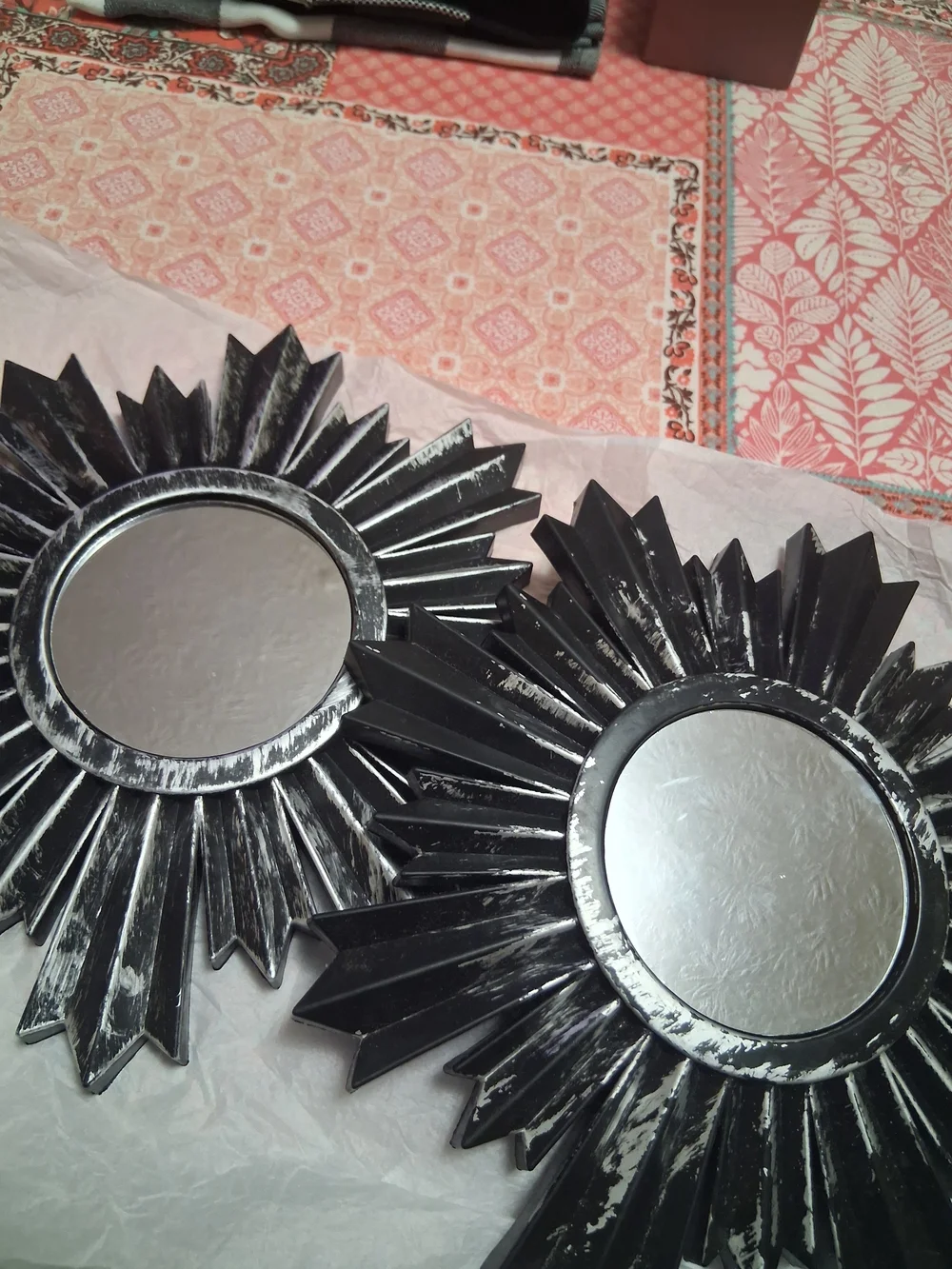 Black Distressed Sunburst Wall Mirror - Set of 2